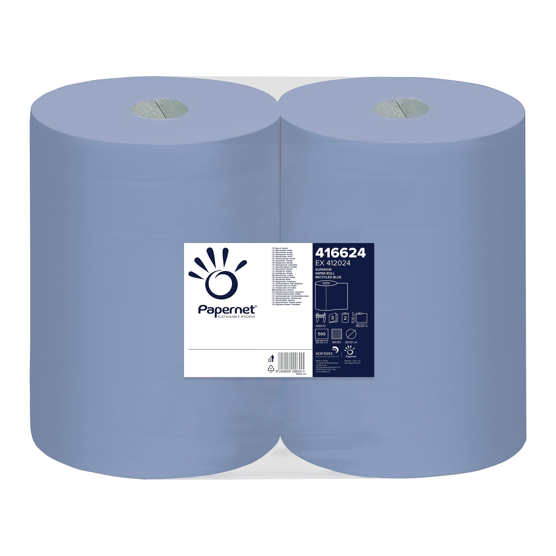 PAPERNET BLUE WIPER ROLL 3PLY 2X180M