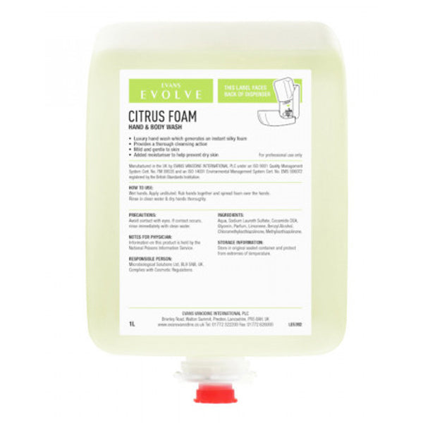 EVANS CITRUS FOAM LUXURY HAND & BODY WASH 6X1000ML